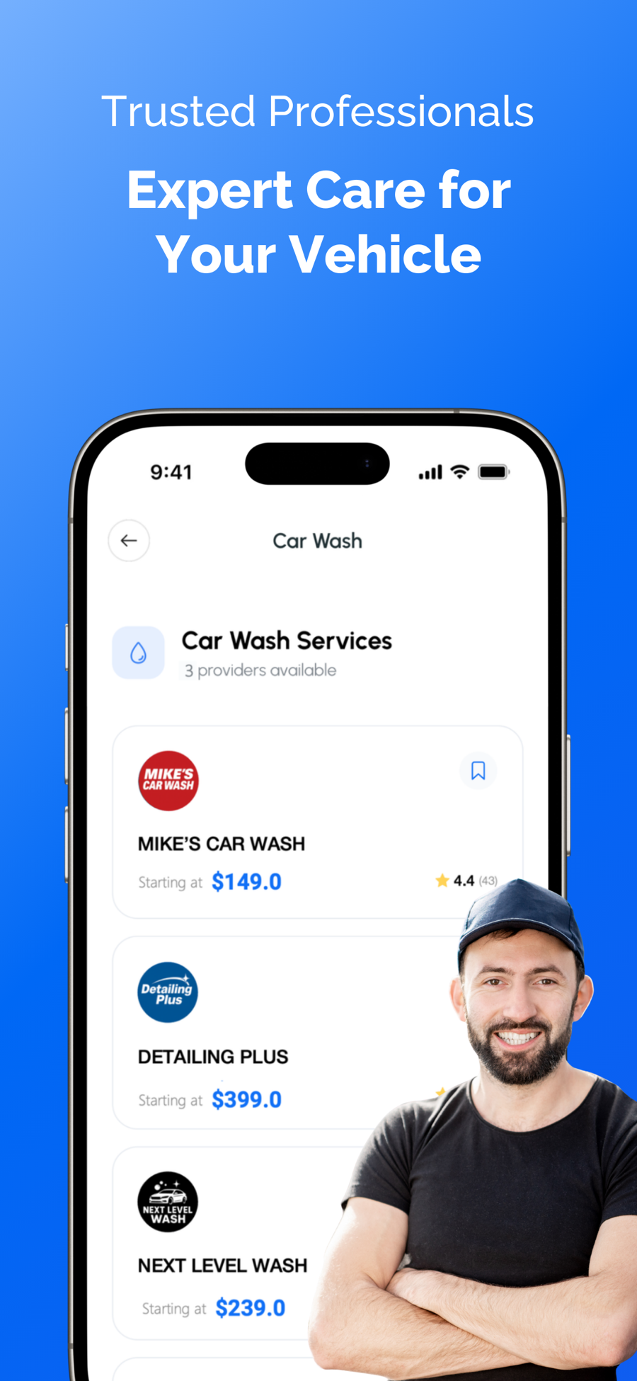 Car-Wash Marketplace app booking calendar screen